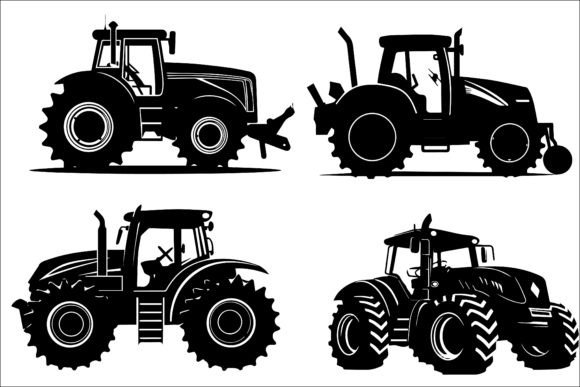 Black Tractor Silhouette Vector Bundle