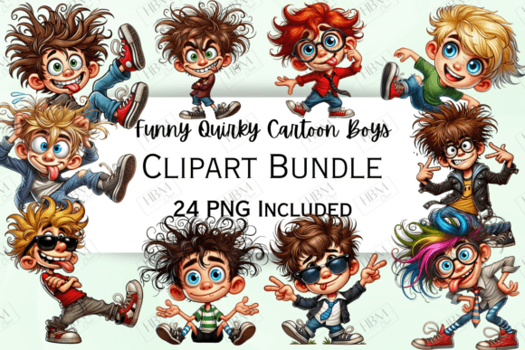 Funny Cartoon Quirky Boys Clipart – Bring Whimsy and Humor to Your Designs