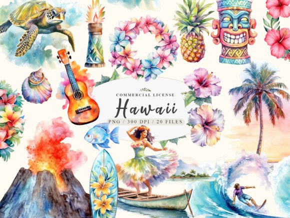 Hawaii Watercolor Tiki Art and Luau Clipart: A Creative Resource for Designers and Enthusiasts