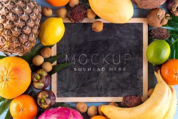Tropical Fruits Background Mockup: Showcase Your Designs in Style