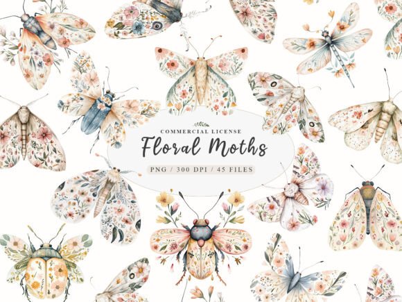 Watercolor Botanical Floral Luna Moth