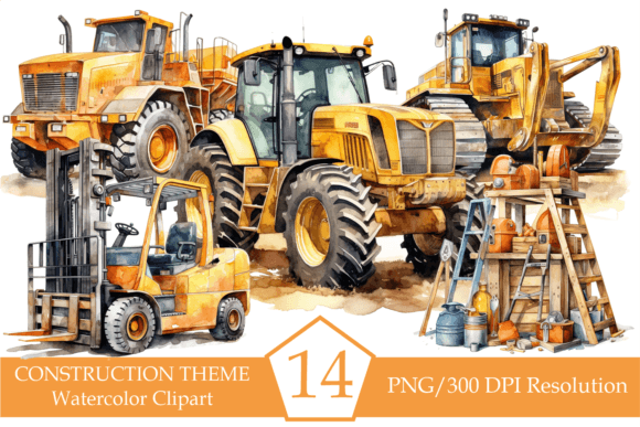 Watercolor Construction Vehicles Clipart: A Unique Resource for Creative Projects