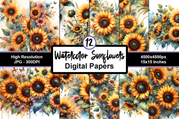 Watercolor Sunflowers Digital Paper Pack: A Creative Resource for Artists and Designers