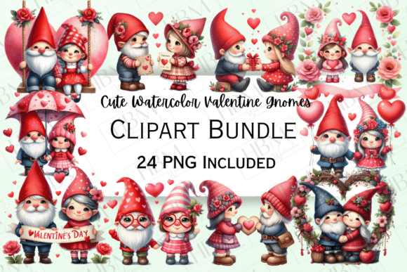 Watercolor Valentine's Gnome Couple